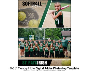 SOFTBALL MM012 | 8x10 Adobe Photoshop Memory Mate Digital Template | Sports Photoshop Template for Teams & Individuals | Digital File Only