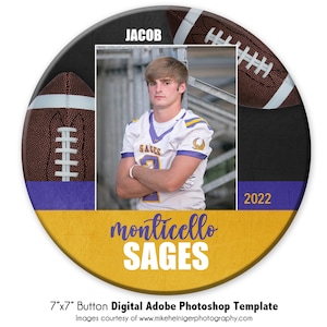 FOOTBALL  BUTTON012 | 7x7 Adobe Photoshop Digital Photo Button Template | Sports Photoshop Template | Digital File Only
