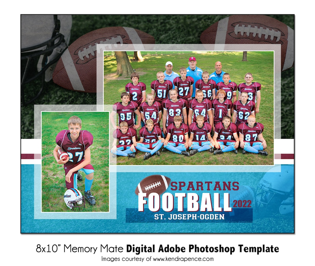 Football Memory Mate Template 006: 8x10” Photoshop PSD, Customizable ...