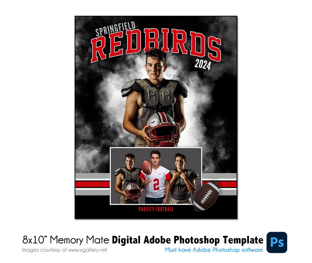 Football Memory Mate Template 019: 8x10” Photoshop PSD, Customizable ...