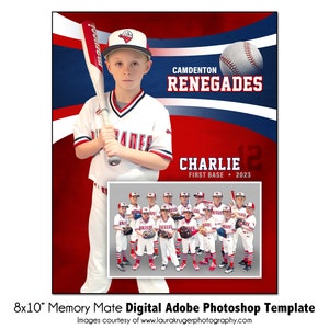 BASEBALL MM029 / 8x10 Adobe Photoshop Memory Mate modello digitale / Modello Photoshop sportivo per squadre e individui / Solo file digitale