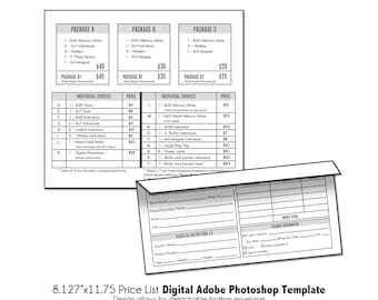 PRICELIST 002 | Sports Pricelist 8.127x11.75 | Adobe Photoshop Digital Template | Photo Pricelist Photoshop Template | Digital File Only