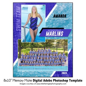 SWIM MM005 | 8x10 Adobe Photoshop Memory Mate Digitale Vorlage | Sport Photoshop Vorlage für Team & Individual | Nur digitale Datei