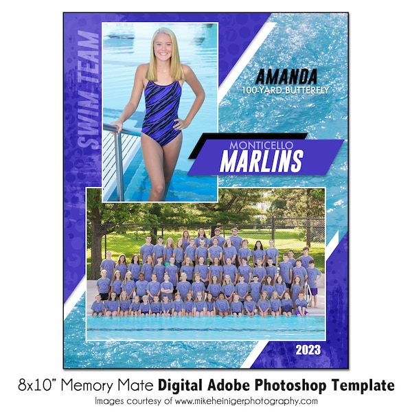 SWIM MM005 | 8x10 Adobe Photoshop Memory Mate Digital Template | Sports Photoshop Template for Team & Individual | Digital File Only