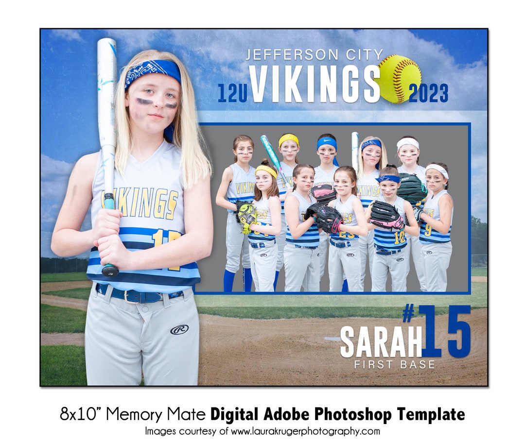 SOFTBALL MM026 8x10 Adobe Memory Mate Digital Template Sports