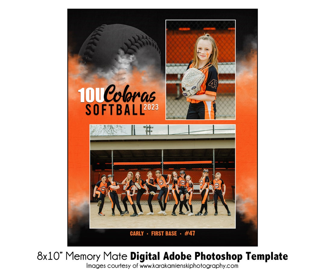 SOFTBALL MM030 8x10 Adobe Memory Mate Digital Template Sports