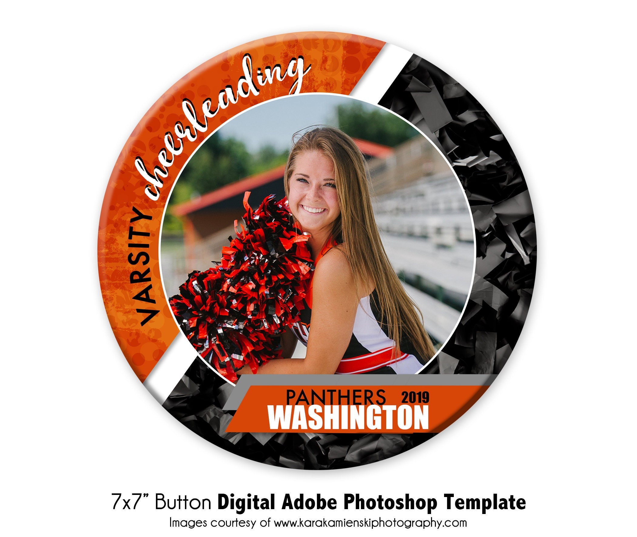 CHEERLEADING  BUTTON013 | 7x7 Adobe Photoshop Digital Photo Button Template | Sports Photoshop Template | Digital File Only