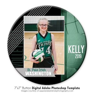 VOLLEYBALL  BUTTON 009 | 7x7 Adobe Photoshop Digital Photo Button Template | Sports Photoshop Template | Digital File Only