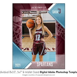 BASKET-BALL Ind022 | Modèle numérique Adobe Photoshop pour portefeuille 8 x 10, 5 x 7, | Modèle Photoshop sportif pour équipe et individu | Fichier numérique uniquement