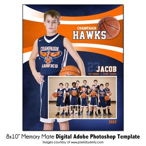 BASKETBALL MM032 | 8x10 Adobe Photoshop Memory Mate Digital Template | Sports Photoshop Template for Teams & Individuals | Digital File Only