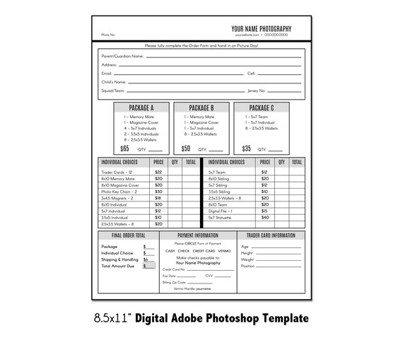 PRICELIST 001 | Sports Pricelist 8.5x11 | 8.5x11 Adobe Photoshop Digital Template | Sports Photoshop Template Pricelist | Digital File Only
