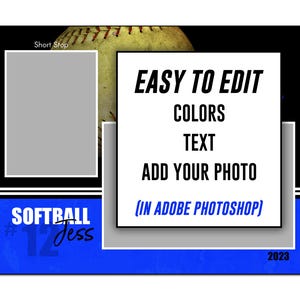 SOFTBOL MM023 / Plantilla digital de Adobe Photoshop Memory Mate de 8 x 10 / Plantilla deportiva de Photoshop para equipos e individuos / Solo archivo digital imagen 2