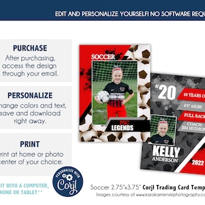 Cartão Colecionável de FUTEBOL 008_CORJL | Modelo editável on-line de cartão de trader esportivo de 2,75 x 3,75" com Corjl | Somente arquivo digital | DIY para impressão