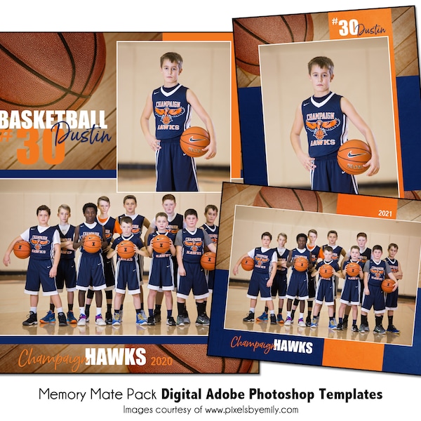 BASKETBALL PACK AA | Adobe Photoshop Memory Mate Digital Template | Sports Photoshop Template for Teams & Individuals | Digital File Only