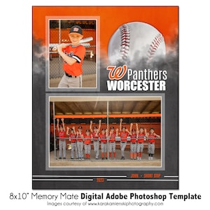 BASEBALL MM030 / 8x10 Adobe Photoshop Memory Mate modello digitale / Modello Photoshop sportivo per squadre e individui / Solo file digitale