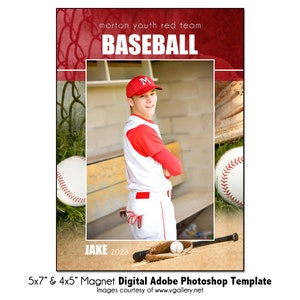 AIMANT DE BASEBALL 003 |  Modèle numérique Adobe Photoshop 5 x 7" et 4 x 5" | de Photoshop pour aimants de sport | Fichier numérique uniquement