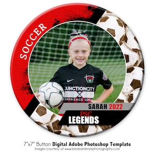 SOCCER  BUTTON 008 | 7x7 Adobe Photoshop Digital Photo Button Template | Sports Photoshop Template | Digital File Only