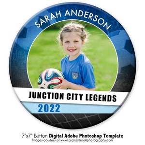 SOCCER  BUTTON 010 | 7x7 Adobe Photoshop Digital Photo Button Template | Sports Photoshop Photo Button Template | Digital File Only