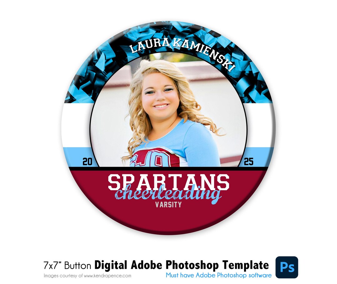Cheerleading Photo Button Template 006: 7x7” Photoshop PSD ...