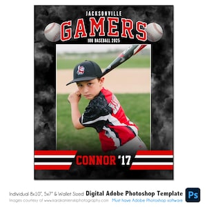 BÉISBOL Ind035 / 8x10, 5x7, Plantilla digital de Adobe Photoshop para billetera / Plantilla deportiva de Photoshop para equipos e individuos / Solo archivo digital
