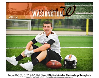 FOOTBALL T005 | 8x10, 5x7, Wallet Adobe Photoshop Digital Template | Sports Photoshop Template for Teams & Individuals | Digital File Only