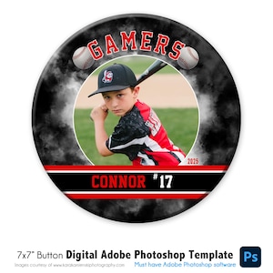 BASEBALL BUTTON 035 | 7x7 Adobe Photoshop Digital Photo Button Template | Sports Photoshop Template | Digital File Only