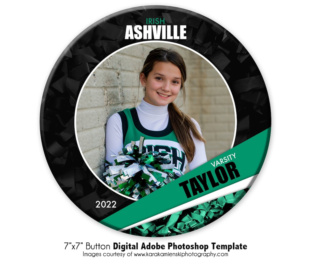 Cheerleading Photo Button Template 015: 7x7” Photoshop PSD ...
