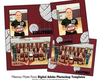 Plantillas fotográficas de voleibol (Paquete F): Memory Mate, Individual, Equipo, Photoshop PSD (solo archivo digital)