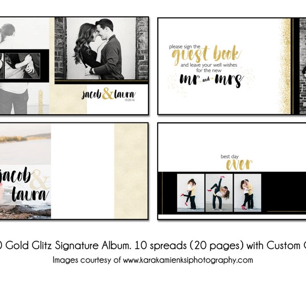 GOLD GLITZ - 10x10 Digital Signature Album Template, Guestbook - 10 spread (20 page) design with custom cover
