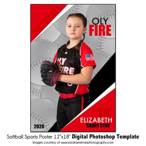 Softball Poster 3 | 12&quot;x18&quot;Sports Digital Photoshop Template | Youth Sports Poster PSD Photoshop Template - Digital File Only