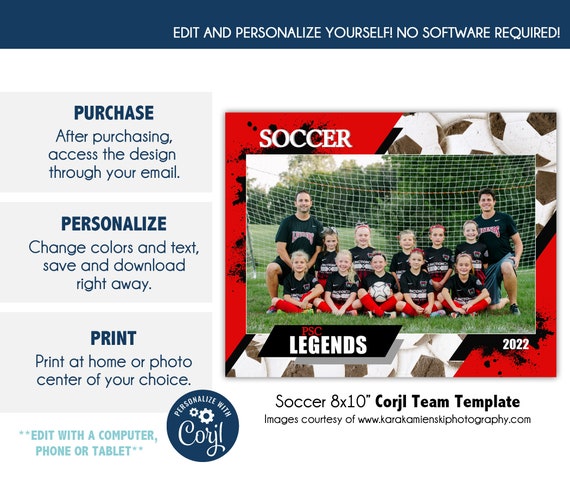 Soccer Team Photo Template 008_C: (8x10, 5x7), Corjl, Online Editable(Digital File Only)