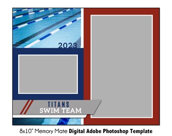 SWIM MM003 | 8x10 Adobe Photoshop Memory Mate Digital Template | Sports Photoshop Template for Team & Individual | Digital File Only