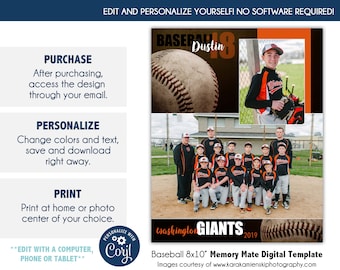 May include: A digital template for a baseball team memory mate. The template features a baseball, a team photo, and the text "Washington Giants 2019".