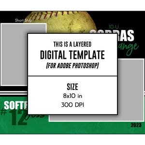 SOFTBOL MM023 / Plantilla digital de Adobe Photoshop Memory Mate de 8 x 10 / Plantilla deportiva de Photoshop para equipos e individuos / Solo archivo digital imagen 4