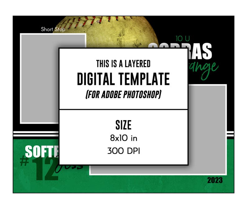 SOFTBOL MM023 / Plantilla digital de Adobe Photoshop Memory Mate de 8 x 10 / Plantilla deportiva de Photoshop para equipos e individuos / Solo archivo digital imagen 4