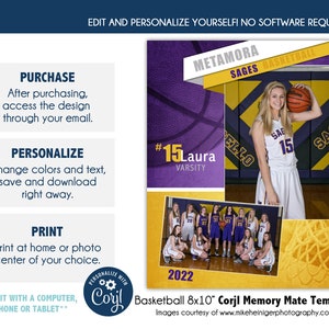 BASKETBALL MM024_CORJL | 8x10 Sport Memory Mate Online bearbeitbare Vorlage mit Corjl |  Nur digitale Datei | Zum Selberdrucken