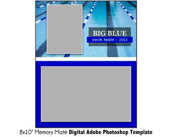 SWIM MM001 | 8x10 Adobe Photoshop Memory Mate Digital Template | Sports Photoshop Template for Team & Individual | Digital File Only