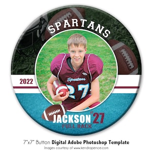 FOOTBALL  BUTTON 006 | 7x7 Adobe Photoshop Digital Photo Button Template | Sports Photoshop Template | Digital File Only