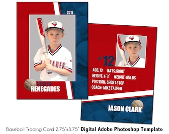 Baseball Trading Card Template 017: 2.75x3.75” Photoshop PSD, Customizable (Digital File Only)