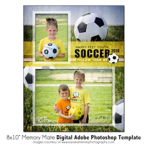 サッカー MM002 | 8x10 Adobe Photoshop Memory Mate デジタル テンプレート | チームおよび個人向けスポーツ Photoshop テンプレート | デジタル ファイルのみ