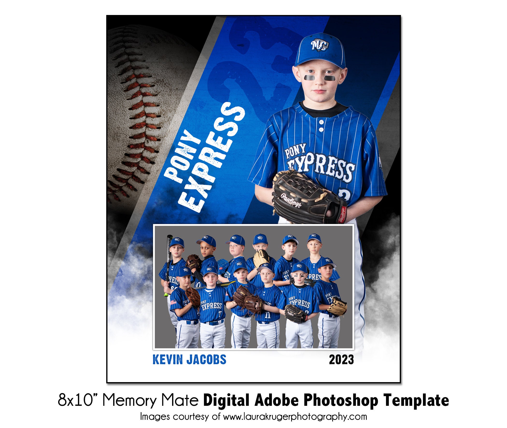 BASEBALL MM033 | 8x10 Adobe Photoshop Memory Mate Digital Template | Sports Photoshop Template for Teams & Individuals | Digital File Only
