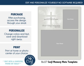 FIRST COMMUNION MM005_CORJL | 8x10 Sports Memory Mate Online Editable Template with Corjl |  Digital File Only | DIY Printable