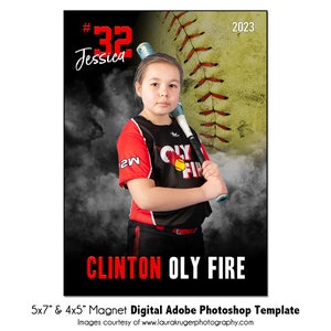 SOFTBALL MAGNET 028 / 5x7" e 4x5" Adobe Photoshop Digital Template / Sports Photoshop Magnet Template / Solo file digitale