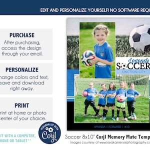 FUSSBALL MM009_CORJL | 8x10 Sport Memory Mate Online bearbeitbare Vorlage mit Corjl |  Nur digitale Datei | Zum Selberdrucken