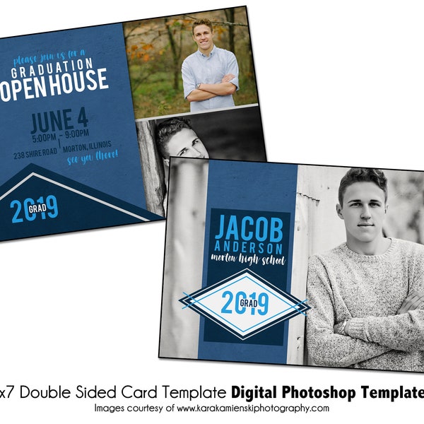 5x7 Double Sided Senior Graduation Card Template - Photoshop Template for Photographers - Senior_0002_5x7 - Instant Download