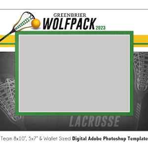 LACROSSE T001 | 8x10, 5x7, Wallet Adobe Photoshop Digital Template | Sports Photoshop Template for Teams & Individuals | Digital File Only