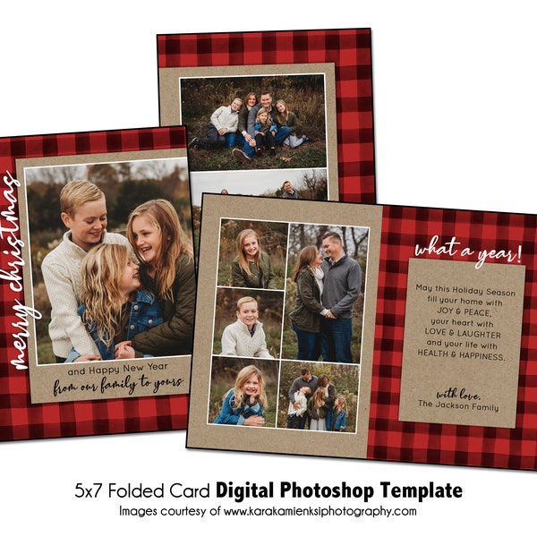 Christmas Card Template 001CC | 5x7 Folded Adobe Photoshop Template | Digital File | Holiday Card Photoshop Template
