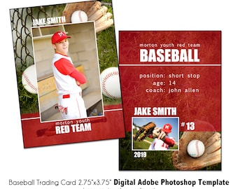 Baseball Trading Card Template 003: 2.75x3.75” Photoshop PSD, Customizable (Digital File Only)