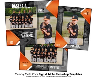 Baseball Photo Template Pack X: Memory Mate, Individual, Team Photoshop PSD (Digital File Only)