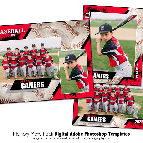 BASEBALL PACK K_H | Adobe Photoshop Memory Mate Digital Template | Sports Photoshop Template for Teams & Individuals | Digital File Only